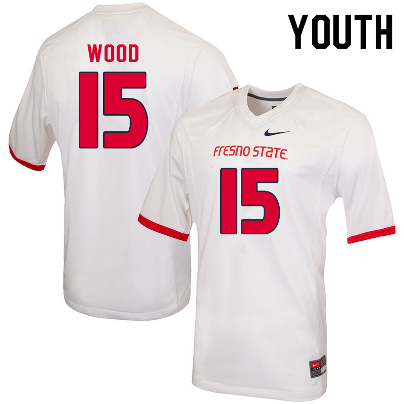 Youth #15 Joshua Wood Fresno State Bulldogs College Football Jerseys Sale-White